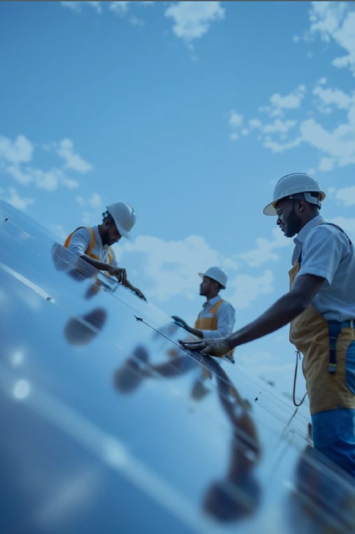 Solar panel installation team at work